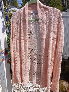 Coldwater Creek Openwork Knit Cardigan in Blush
